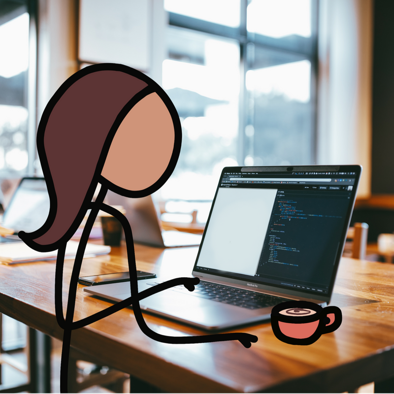 island babygirl comic figure working in a cafe coding